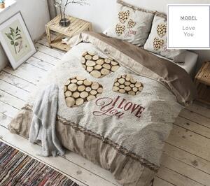 Lenjerie de pat maro cu model lemn și inscripția I Love You 160 x 200 cm