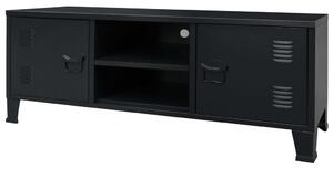 Comodă TV din metal, stil industrial, 120 x 35 x 48 cm, negru