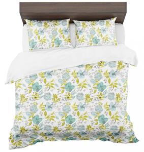 Lenjerie de pat cu două fețe cu model colorat de flori și frunze 2 părți: 1buc 140 cmx200 + 1buc 70 cmx80