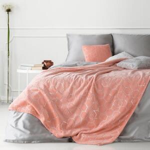 Pătură trendy roz coral, cu un model geometric argintiu Lăţime: 70 cm | Lungime: 160 cm
