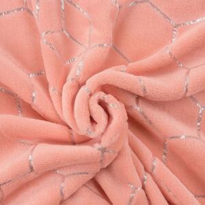 Pătură trendy roz coral, cu un model geometric argintiu Lăţime: 70 cm | Lungime: 160 cm