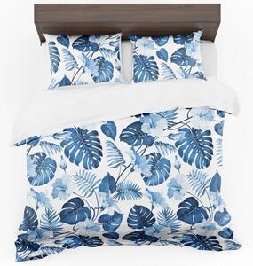 Lenjerie de pat simplă cu flori albastre 2 părți: 1buc 140 cmx200 + 1buc 70 cmx80