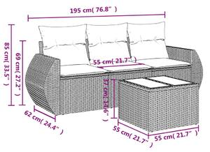Set canapea de grădină cu perne, 4 piese, gri, poliratan