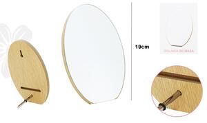 Oglinda de masa cu rama din lemn, forma ovala, 19 cm, natur