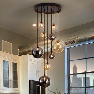 Schuller Valencia Lampă suspendată Dark, fier, sticlă, chihlimbar, fum, Ø 55 cm, Negru, Camera de zi / sufragerie, Metal