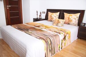 Cuvertură de pat albă cu un model de flori maro szer. 220, dł. 240
