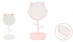 Oglinda de masa cu suport bijuterii, rama urechi pisica, rotire 360 de grade, inaltime 34 cm