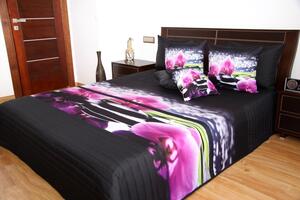Cuvertură de pat neagră cu un model de orhidee 3D Lăţime: 220 cm | Lungime: 240 cm