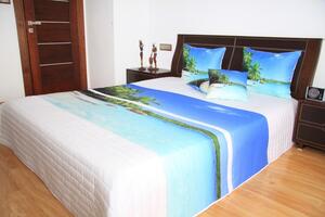 Cuvertură de pat albă cu un model de plajă exotică szer. 220, dł. 240