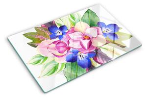 Tocător sticlă Model floral cu flori roz și albastre