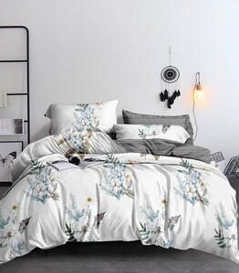 Lenjerie de pat confortabilă din microfibră albă, cu flori de primăvară 3 părți: 1buc 160 cmx200 + 2buc 70 cmx80