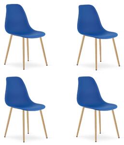 Set 4 Scaune Bucatarie/Dining Velo Plus Albastre Picioare Metalice Finisaj Lemn