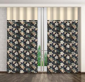 Draperie verde crem, în două tonuri, cu motiv floral Lungime: 250 cm