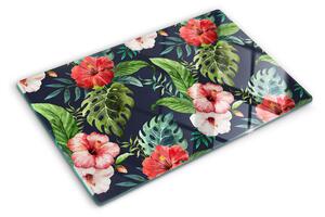 Tocător din sticlă Flori tropicale cu frunze