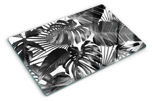 Tocător din sticlă Frunze tropicale în alb și negru