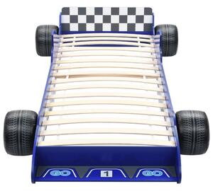 Pat pentru copii mașină de curse, albastru, 90 x 200 cm