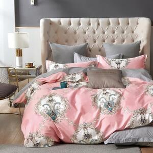 Lenjerie de pat reversibilă roz 2 părți: 1buc 140 cmx200 + 1buc 70 cmx80