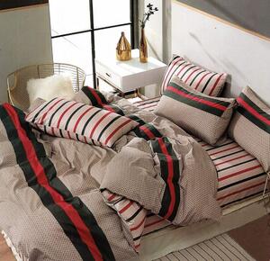 Lenjerie de pat modernă din bumbac roșu bej 2 părți: 1buc 140 cmx200 + 1buc 70 cmx80