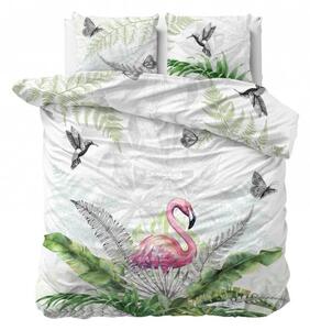 Lenjerie de pat albă cu flamingo 220 x 240 cm