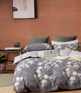 Lenjerie de pat din bumbac violet-alb, cu imprimeu de flori 3 părți: 1buc 160 cmx200 + 2buc 70 cmx80