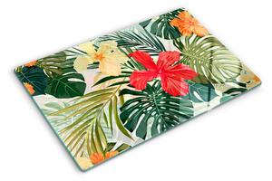 Tocător din sticlă Flori și frunze tropicale