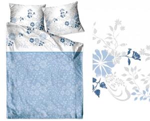Lenjerie de pat din bumbac albastru cu flori 3 părți: 1ks 200x220 + 2ks 70 cmx80