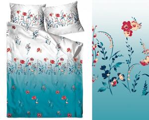 Lenjerie de pat din bumbac albastru cu motiv floral 3 părți: 1ks 200x220 + 2ks 70 cmx80