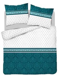 Lenjerie de pat ornamentală din bumbac turcoaz alb 3 părți: 1buc 160 cmx200 + 2buc 70 cmx80