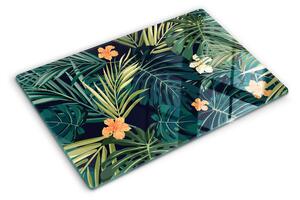 Tocător sticlă Model tropical cu frunze și flori