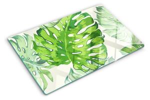 Tocător sticlă Frunze de Monstera pe un fundal deschis