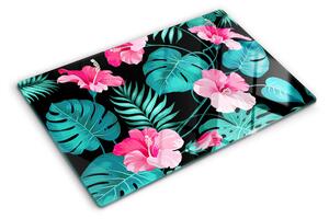 Tocător din sticlă Flori și frunze tropicale