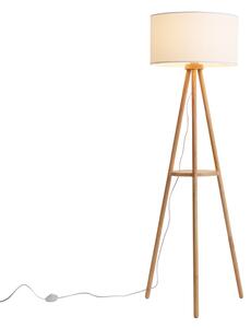 Lampă de podea scandinavă din lemn cu abajur din material textil alb - Lou