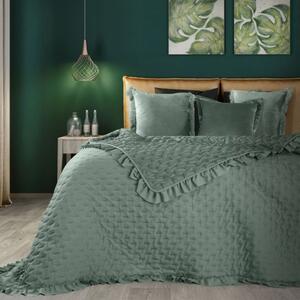 Cuvertură de pat matlasată verde mat cu volane Lăţime: 220 cm | Lungime: 240cm