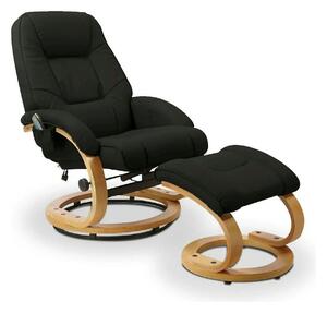 Fotoliu recliner cu taburet MATADOR, negru/stejar, piele ecologica/lem