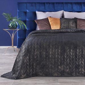 Cuvertură de pat matlasată din catifea neagră cu aplicare aurie Lăţime: 170 cm | Lungime: 210 cm