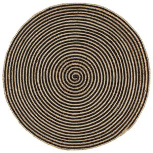 Covor lucrat manual cu model spiralat, negru, 90 cm, iută