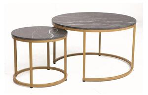 Set 2 masute cafea DION, negru cu efect de marmura/auriu, PAL laminat/