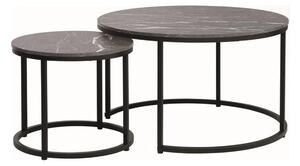 Set 2 masute cafea DION, negru cu efect de marmura/negru, PAL laminat/