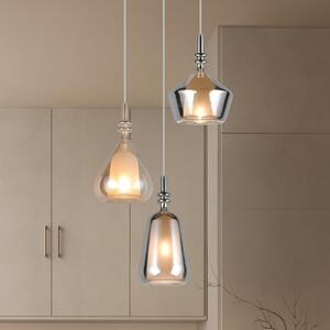 Trio Lighting Lampă suspendată Aldea, Ø 28 cm, alb/chihlimbar/crom, sticlă, 3 becuri., reglabil, Bej, Camera de zi / sufragerie, Sticlă