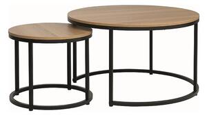 Set 2 masute cafea DION, stejar/negru, PAL laminat/metal