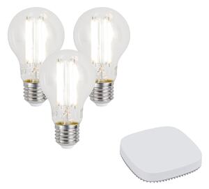 Set de 3 becuri LED inteligente E27, reglabile, A60, 7W, 806LM, 2700-6500K, incl. Hub inteligent Zigbee
