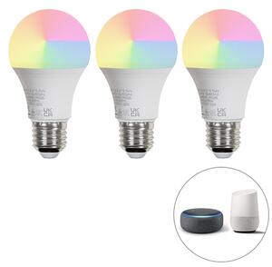 Set de 3 becuri LED inteligente E27 A60 mat RGBW 8.5W 806lm 2700K