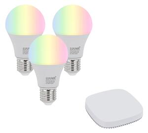 Set de 3 becuri LED inteligente E27, reglabile, A60, 9W, 806 lm, 2700K-6500K, inclusiv Zigbee Smart Hub