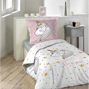 Lenjerie de pat roz din bumbac, pentru copii, cu motiv unicorn 140 x 200 cm