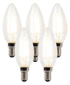 Set de 5 becuri LED cu filament tip lumânare E14 reglabile B35 Transparent 3W 250lm 2700K