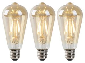 Set de 3 becuri LED E27 ST64 auriu cu senzor crepuscular 4W 400lm 2200K