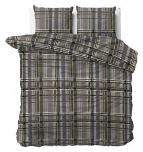 Lenjerie de pat unică maro-gri cu motiv geometric cu pătrate 200 x 220 cm