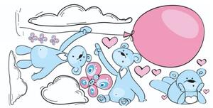 Autocolant jucăuș de perete albastru-roz Mice In Love 120 x 240 cm