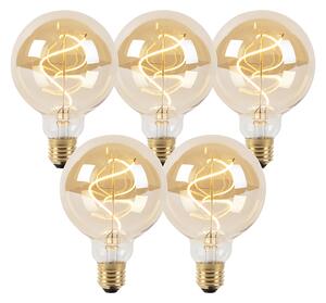 Set de 5 becuri LED cu filament spiralat E27 reglabile G95 auriu 4W 270lm 2100K