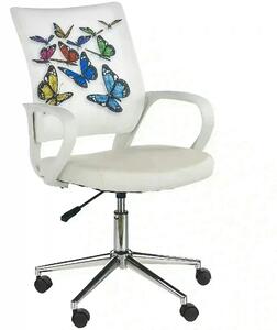Scaun birou cu fluturi pentru copii BUTTERFLY IBIS, alb, piele ecologi